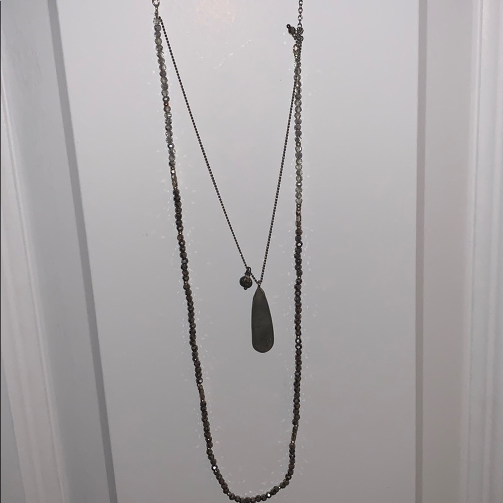 Silver beaded double wrap necklace